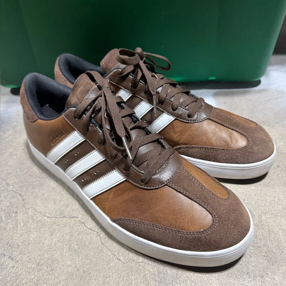 Adidas Adicross Leather Spikeless Golf Shoes Brown/White Men's Size 13 - Picture 2 of 16